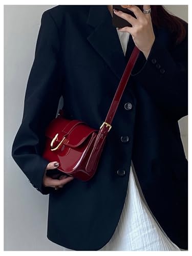 OYOANGLE Women's Leather Flap Square Shoulder Bag Adjustable Strap Buckled Vintage Elegant Purse Handbags Underarm Bags4