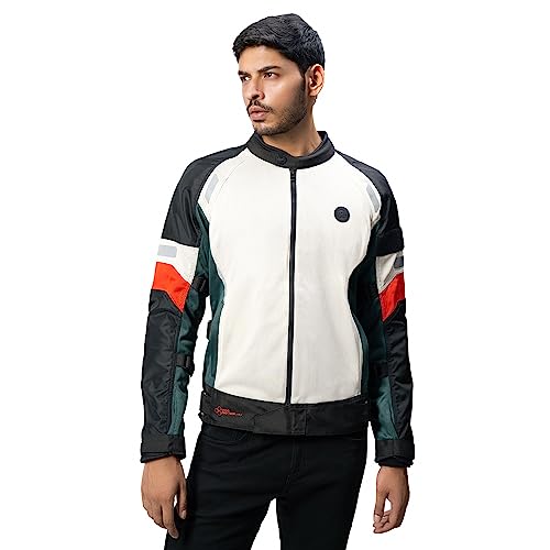 Image of Royal Enfield Mens Streetwind Riding Standard Length Jacket Eco Off-White (Xl) 44 Cm Re Ergo Pro-Tech Ce Level 2 Armour Protection At Shoulder & Elbows, Eva For Back Protection And Comfort
