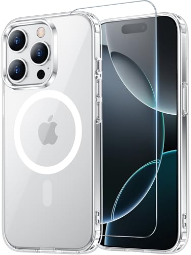 Temdan for iPhone 16 Pro Case Clear, Compatible with Magsafe, Anti-Yellowing, Military-Grade Protection, Shockproof Slim Magnetic Phone Case Cover, Transparent