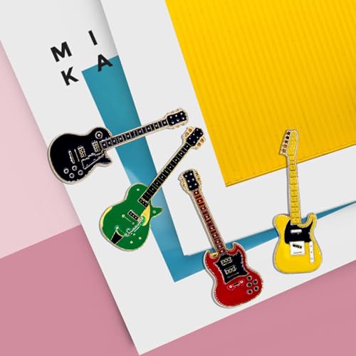 Image of 4Pcs Pretty Gold Enamel Guitar Brooches Pins Elegant Shining Music Violin Notes Brooch Novelty Funny Rock Pins Fashion Jewelry Brooches Accessories for Women Men