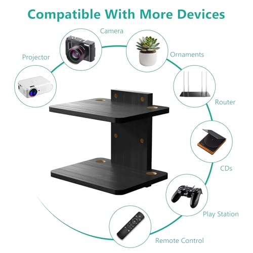 Image of WALI Floating TV Shelf, 2 Tier Projector Shelf for DVD Players, Routers, Game Consoles, Cable Boxes, Living Room Decor Accessories, Wall Mount Shelves Holds Up to 22lbs (CS202NB), 2-Shelf, Black | Projector Shelf for Routers, Game Consoles, Cable Boxes, Wall Mount Shelves Hold Up to 22lbs, (CS202NB), 2-Shelf, Black