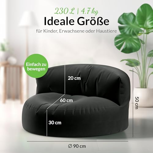 Green Bean Sitzsack Sofa mit Füllmaterial - Lounge im Sitzsack-Design 90x50cm mit ergonomischer Rückenlehne & waschbarem Bezug - Indoor und Outdoor geeignet in Schwarz