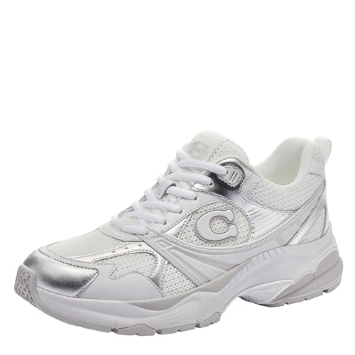 Baskets en maille Coach femme aux finitions soignées gris et blanc optique