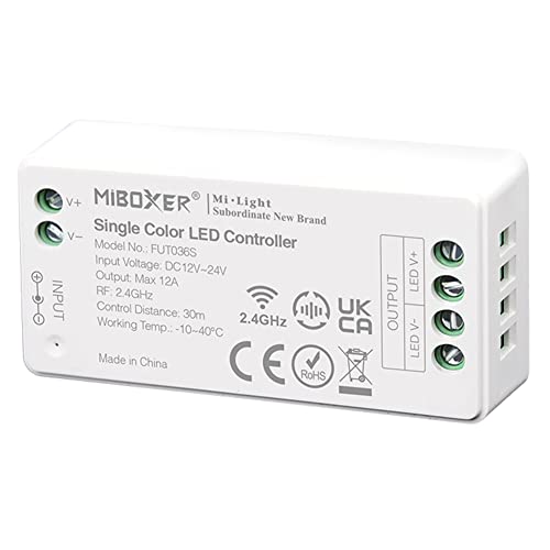 LGIDTECH FUT036S Miboxer Single Color LED Strip Light Controller DC 12V~24V Max Output 12A,Smartphone APP Control via WL-Box1 Gateway(Excluded)