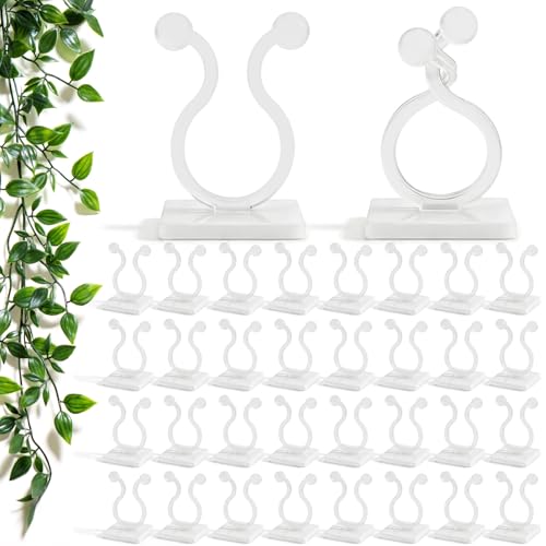 WATMTIN 100 Pcs Plant Climbing Wall Fixture Clips White Plant Fixer with Self-Adhesive Hook Fixing Clip Vines Holder for Indoor Outdoor Plants Support Cable Wire (Medium)