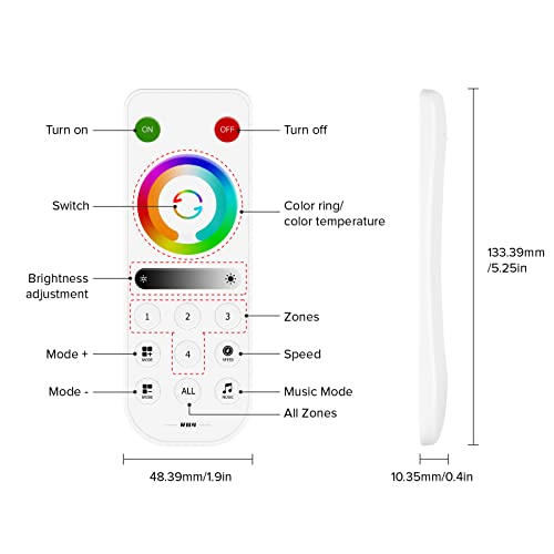 Image of BTF-LIGHTING RB4 2.4G Wireless Touch RF Remote for PWM or SPI RGBCCT LED | 4 Zone Control, Match with SP530E SP630E SP633E SP634E SP638E SP639E SP63BE, Support COB SMD Chasing LED Strip For Smart Home