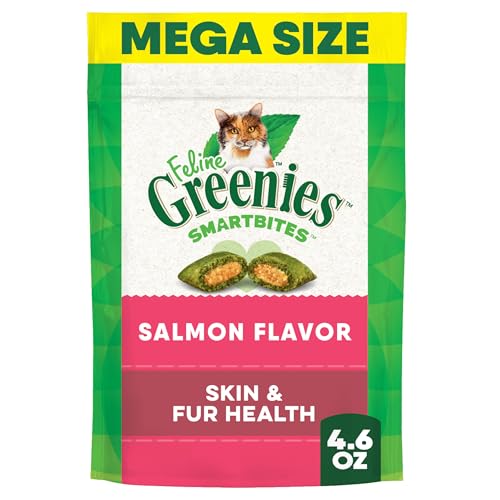 Greenies Feline Smartbites Skin & Fur Health Crunchy and Soft Cat Treats, Salmon Flavor, 4.6 oz. Pack