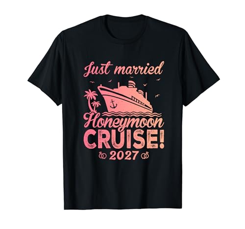 Just Married 2027 Wedding Ring Matching Tee Honeymoon Cruise Camiseta