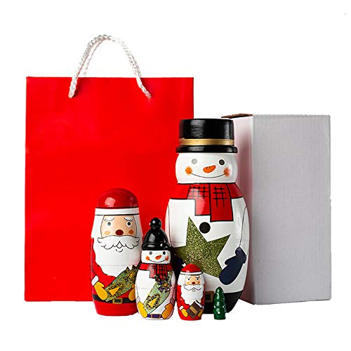 5PCS/Set Wooden Matryoshka Doll, Handmade Santa Wooden Russian Nesting Dolls Gift Matreshka Handmade Crafts for Christmas (Wishing Doll Set)