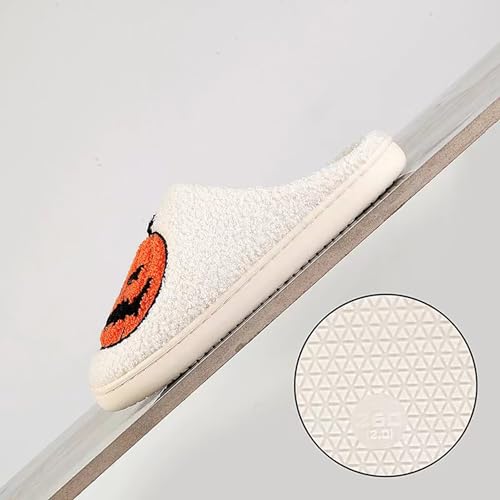 Image of Halloween Pumpkin Slippers for Womens Mens Plush Warm Spooky Lantern Pumpkin Slippers House Shoes