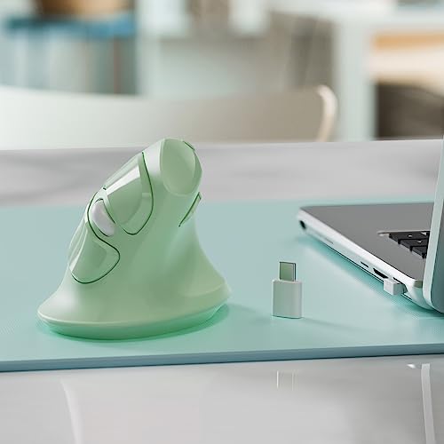 Image of MicroPack Ergonomic Vertical Wireless Mouse, Silent Cordless Mouse with USB-A & Type-C Receiver, 800 /1200 /1600 DPI, 6 Buttons, Reduces Wrist Strain for Windows, Mac, PC & Laptop Green