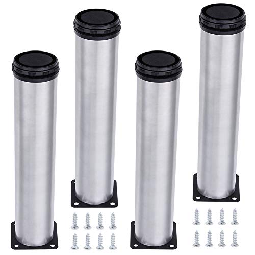 AOWISH 4-Pack Stainless Steel Furniture Legs Furniture Foot Upgraded & Thickened Cabinet Metal Legs 2 Inch Diameter Shelves Sofa Table Kitchen Adjustable Feet with 16 Screws (12 Inch/300 mm - Silver)