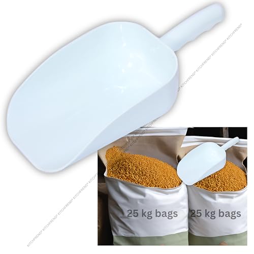 Image of 1kg Capacity Plastic Scoop for Grains, Pet Food, Flour, Spices, Powders, Chemical Use | Heavy-Duty Multipurpose Scooper for Shopkeepers, Manufacturers & Home Use - White