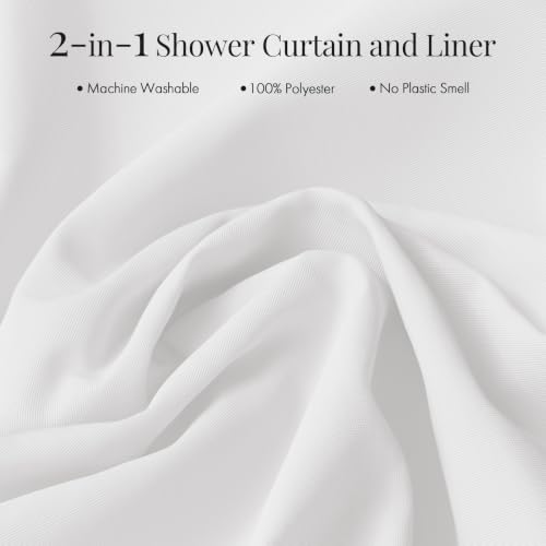 Image of Bathway White Shower Curtain Liner Fabric 72x72 Inches Waterproof Shower Curtain Liner Washable Shower Liner with 3 Magnets and 12 Rustproof Metal Grommets, Cloth Shower Liner for Bathroom