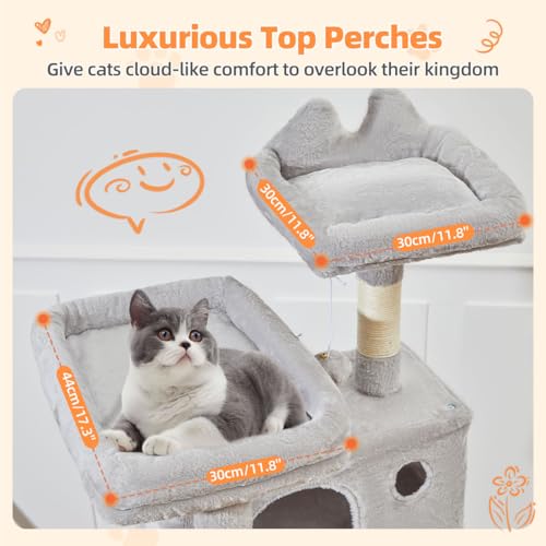 Image of Taoqimiao Cat Tree 71-Inch, Cat Tower for Indoor Cats Large Adult, Multi-Level Large Cat Condo, 8 Sisal Scratching Posts, Metal Frame Cozy Hammock, Scratch Board, 2 Top Perches, Light Gray MS026LW
