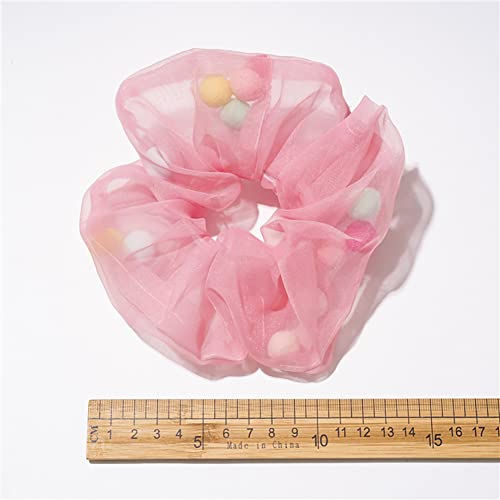 Generic Organza Pompom Scrunchies Hair Ties Chiffon Hair Elastics Bands Ponytail Holder For Women Girls 6 Pcs thumb #5