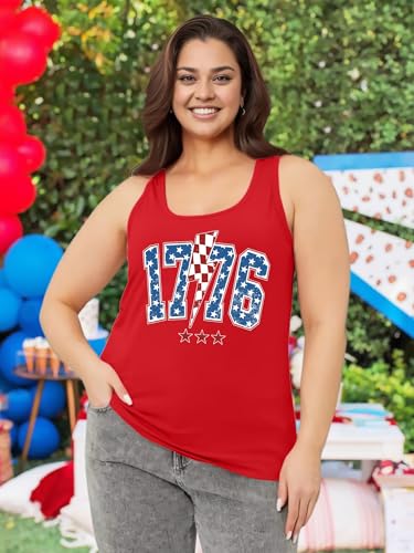 Image of Ithalt Plus Size 4th of July Tops for Women American Flag Tank Tops USA Patriotic Shirts Red White and Blue Sleeveless