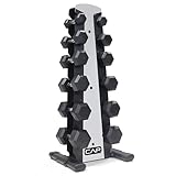 CAP 210 LB Rubber Coated Hex Dumbbell Hand Weight Set with Vertical Silver Rack | Chrome Handles