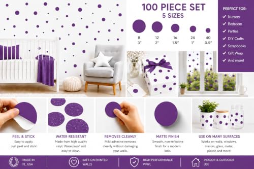 Set de 100 vinilos decorativos círculos morados miniatura 2