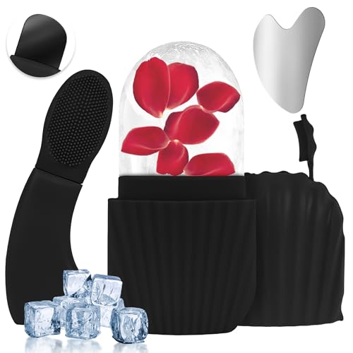 EUHBLE 3-in-1Face Ice Roller Stainless Steel Gua Sha & Cleansing Brush Set