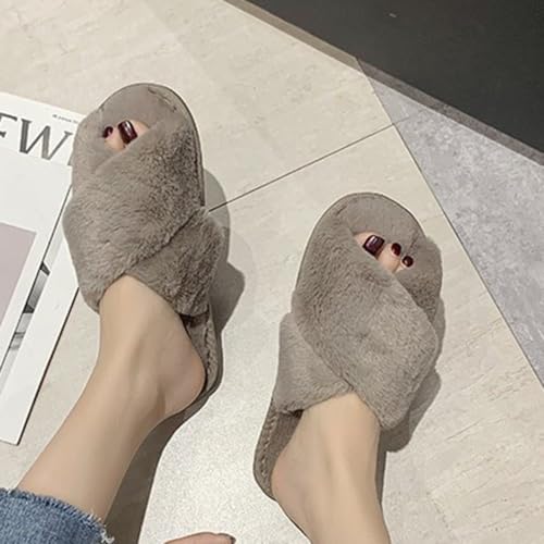 Women's Open Toe Fuzzy Memory Foam Slippers Cross Band Cozy Plush Home Slippers Fluffy Furry House Shoes Indoor Outdoor Slide3