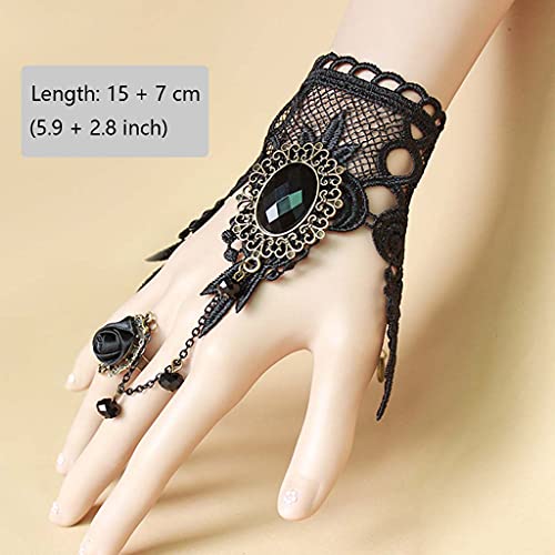 Daimay 4PCS Choker Lace Necklace with Bracelet Set Punk Party Gothic Vintage Handmade Victorian Steampunk Retro Gears Lace Vampire Bracelet Wristband for Halloween Easter – GS180+ GY120+E0014