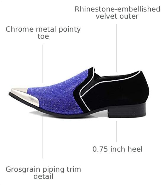 Image of Enzo Romeo Crisiano Men Rhinestone Chrome Toe Suede Pointy Dress Loafer Slip On Shoes