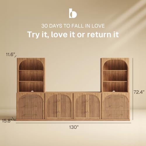 Image of BELLEZE Jagger 130 inch Wall Unit 6-Piece Modular TV Stand - Camel