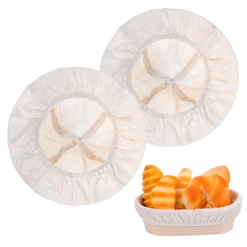 simarro 2PCS Proofing Basket Cloth Bowl Covers, Bread Proofing Cloth Liner Reusable Sourdough Baking Basket Cover Natural Rattan Banneton Proofingcloth Elastic Linen for Bakery Home Baking