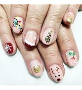 Cute Santa Claus Press on Nails 24 Pcs Xmas Deer Fake Nails Short Square Christmas Hat False Nail...