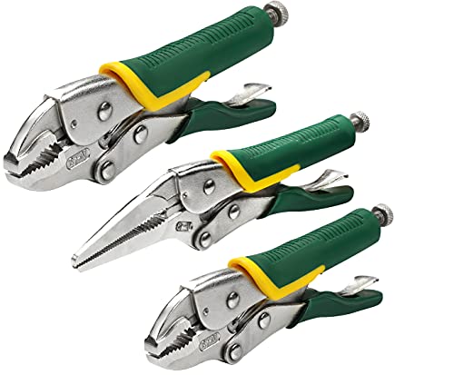 AIRAJ 3 piezas Alicates de presion de bloqueo,Alicates de mano antidesgaste de acero CR-V,Mordaza de presion de 220 y185mm, Alicate de punta de 220mm,Para apretar,apretar y fijar piezas peque�as