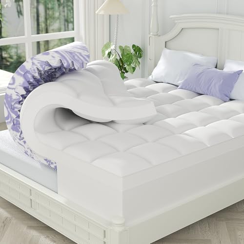 Image of ChiXpace Dual Layer 5 Inch Memory Foam Mattress Topper Full - 3 Inch Pillow Top Mattress Pad and 2 Inch Gel Memory Foam, 7-Zone Egg Crate Full Size Mattress Topper (Cream)