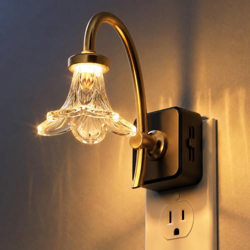 Image of JandCase Night Light, Night Lights Plug into Wall, Glass Flower Nightlight