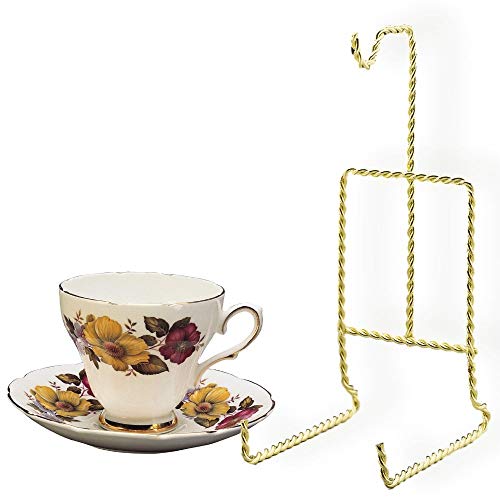 Banberry Designs Twisted Gold Tea Cup And Saucer Holder - Set Of 2 Brass Stands Display For Collectible Teacups And Saucers - Fine China #TOP4