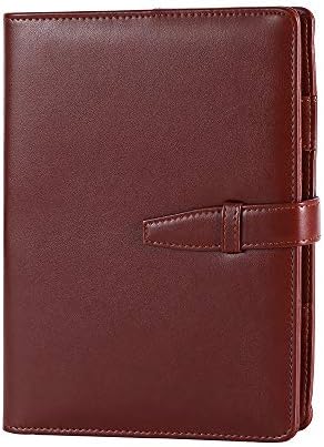 Grope Travel Refillable Notebook Soft PU Leather Cover A5 6 Ring Planner Inserts Loose Leaf Writing Journal Lined with Card Bags 80 Sheets 160 Pages (Red Brown)