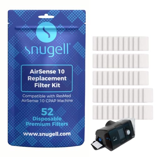 Snugell Disposable CPAP Filters -Compatible with ResMed AirSense 10, AirCurve 10 & S9 Series - Ideal for Home and Travel Use –Easy to Install for Superior Air Filtration & Cleaner Breathing (52- pack)