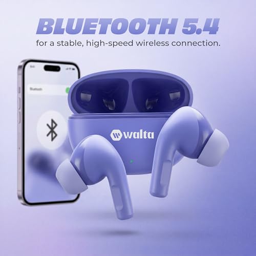 Image of Walta Air Champs 2.0 Wireless Earbuds Bluetooth 5.4, Noise Reduction Earphones with Mic, 15H Playtime, 300hrs Standby, Low Latency Gaming Headphones, Deep Bass TWS for Android & iOS (Purple)