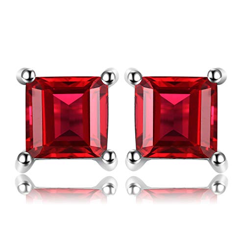 JewelryPalace Pendientes de Tuerca Plata Mujer con 0.8ct Granate Rojo Natural Corte Cuadrado, Pendientes de Botón de Plata de Ley 925, Pendientes Niña con Piedra Preciosa, Conjunto Joyas Mujer