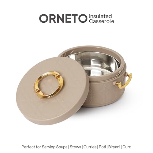 Image of CELLO Ornetto 2500 Insulated Serving Casserole 2500 ml Brown | Food Grade, Double Walled, PU Insulated | Hot Pot Case Keeps Food Fresh & Hot for Long Hours | Casserole Set for Roti, Chapati, Rice
