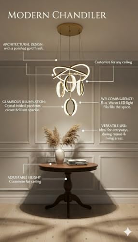 Image of Premium Modern LED Hanging Light for Living Room, Bedroom, Dining, Hall & Office | Decorative Golden Pendant Ceiling Lamp for Home Decor, Stylish Ceiling Lights (Golden Orbit, Medium)