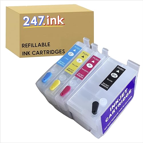 247.ink 27XL Refillable ARC Ink Cartridges Compatible with Epson Workforce WF-3620 WF-7110 WF-7610 WF-3640 WF-7210 WF-7620 WF-7715 WF-7720 Printers (Auto Resetting Chips) Set of 4
