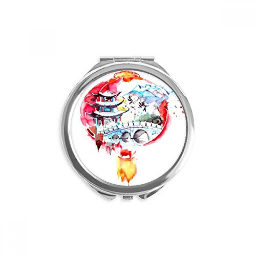 Miroir portable lanterne chinoise rond de poche pour maquillage de voyage multicolore
