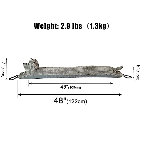 Image of Marwood Under Door Draft Stopper Decorative Wind Stopper 48 inch for Door & Window, Weighted Animal Air Draft Stopper Snake Noise Blocker for Bottom of Door with Hanging Loops - Grey Dog