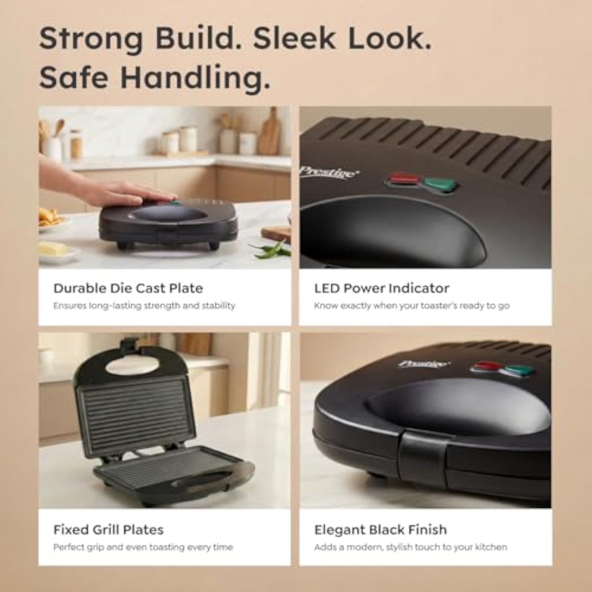 Non-stick Sandwich Toaster with Fixed Grill Plate, Black