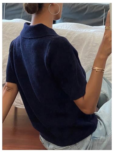 MakeMeChic Women's Old Money Short Sleeve Sweater Half Zip Collared Knit Pullover Tops3