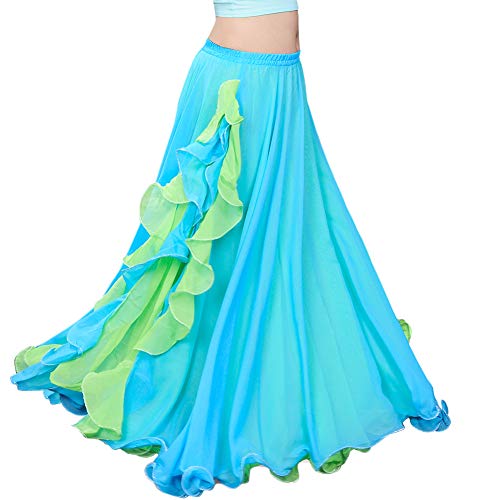 ROYAL SMEELA Women's Belly Dance Chiffon Skirt ATS Voile Maxi Full Tribal Bellydance Dress Light Blue One Size