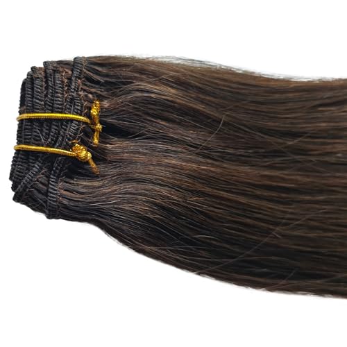 Image of Hair Extensions Real Human Hair Clip ins, 22 Inch Clip in Hair Extensions #2 Dark Brown Long Straight for Fashion Women