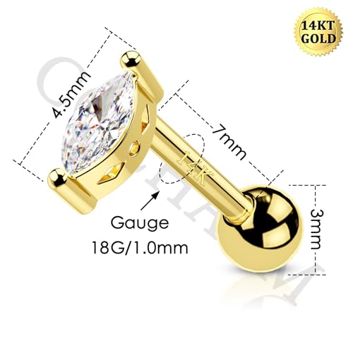 COCHARM 14K Real Gold Cartilage Stud Earring 16g Cubic Zirconia Helix Stud Rings for Women Tragus Conch Barbell2