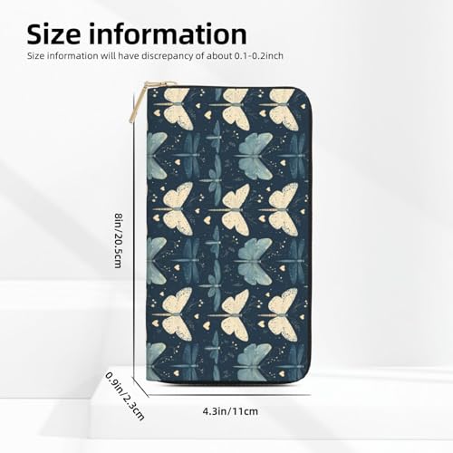 Leather Thin Slim Wallets for Women & Men - Elegant Butterfly Dragonfly Print Card Wallet Holder with Zipper2