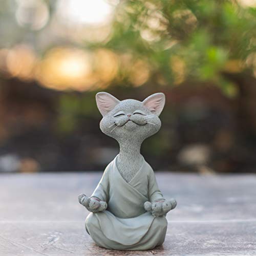 Jfsm Inc. Whimsical Happy Cat Grey Buddha Figurine Meditation Yoga Collectible - Happy Cat Collection - Cat Lover Gifts, Yoga Gifts, Meditation Gifts, Yoga Decor, Namaste Gifts #TOP4